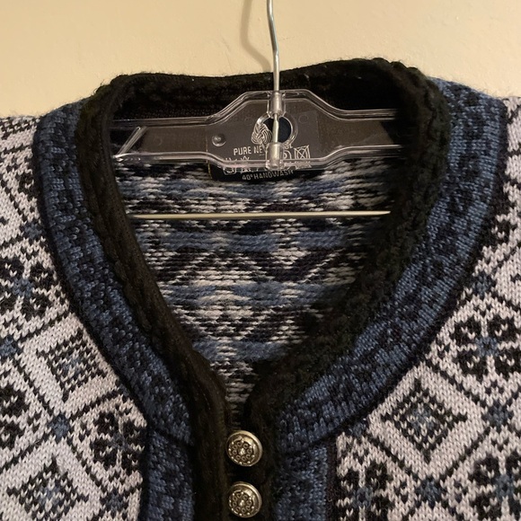 Skjaeveland Norwegian 100% Wool Navy Light Blue Fair Isle Cardigan Size Large - Picture 4 of 13